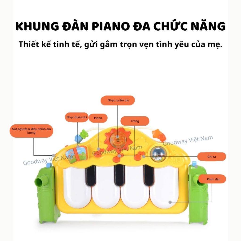 Thảm nhạc piano nằm chơi phát nhạc cho bé sơ sinh kèm lục lạc treo Goodway Windmill Play Piano Gym