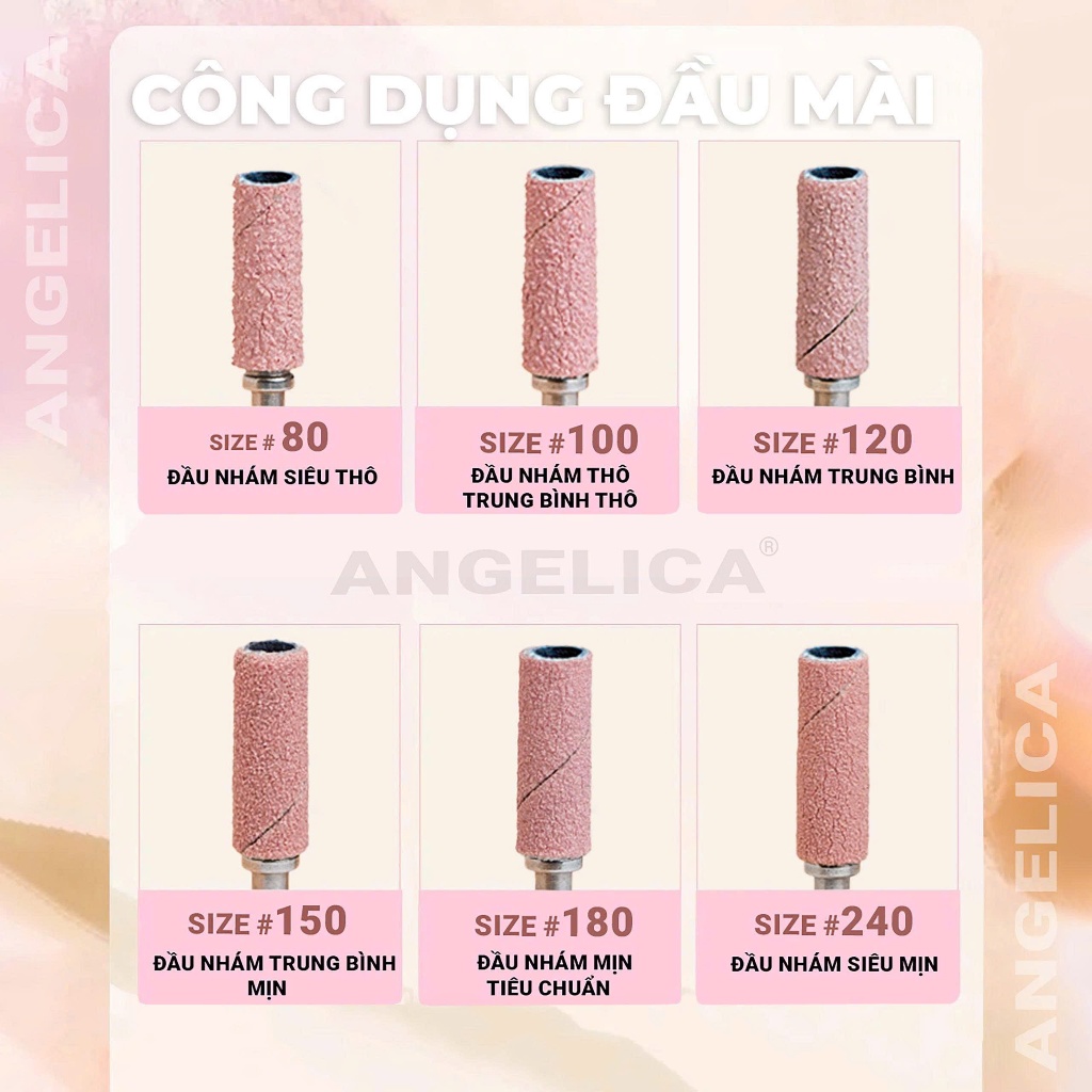 Đầu Mài Nhám Hồng Angelica Size 120 - Nhám An Toàn Cho móng thật Và Móng Giả , Đắp Gel Tạo Độ Bám