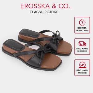 Erosska - Dép nữ thời trang đế bằng quai ngang phối nơ kiểu dáng đơn giản cao 3cm - EM158