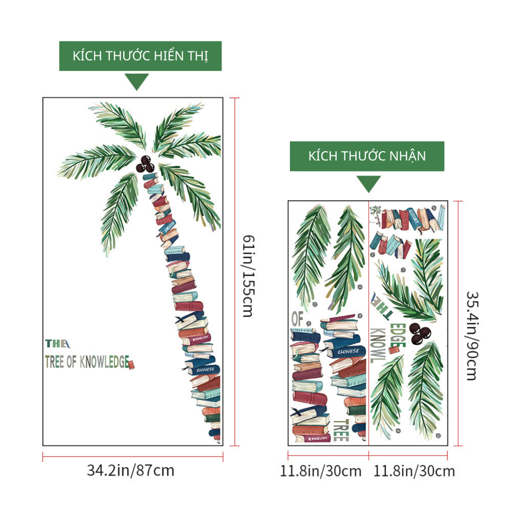 Decal Dán Tường Cây Dừa Tri Thức Có Keo Sẵn 87x155cm – Trang Trí Góc Học Tập