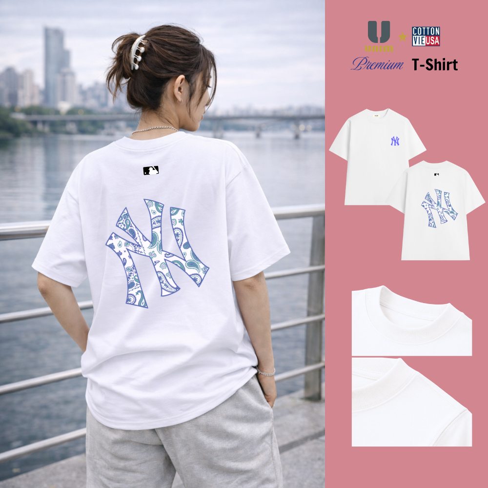 Áo Thun NYC LA B NewYork UnimClub Form Rộng Cotton Cao Cấp Co Giãn 2 Chiều Logo Cao Su