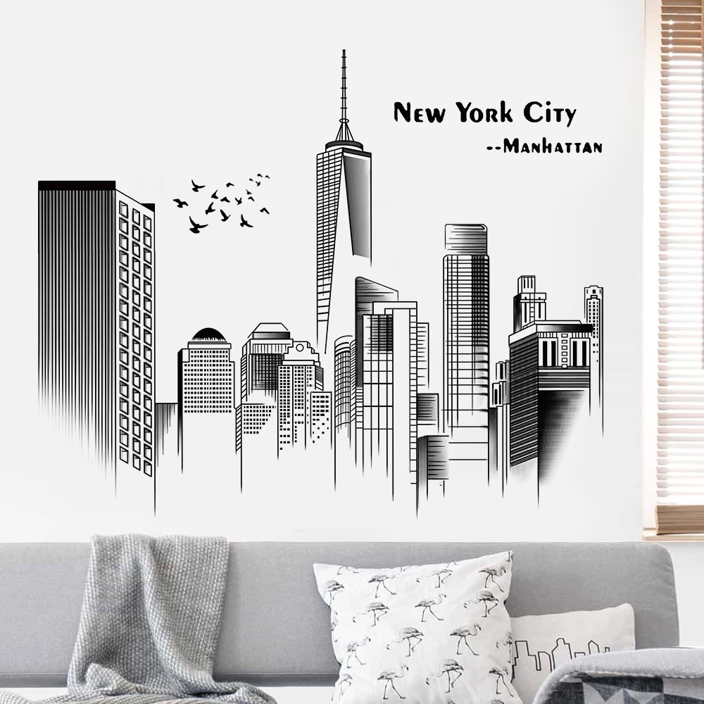 Decal Dán Tường Thành Phố New York Hiện Đại Có Keo Sẵn 100x83cm - Trang Trí Không Gian