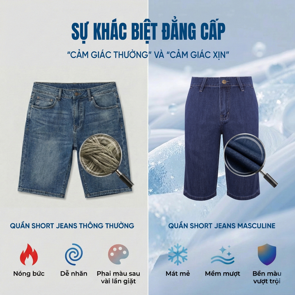 Quần short jeans nam cao cấp MASCULINE MSJ600 - Kiểu dáng trẻ trung năng động phong cách