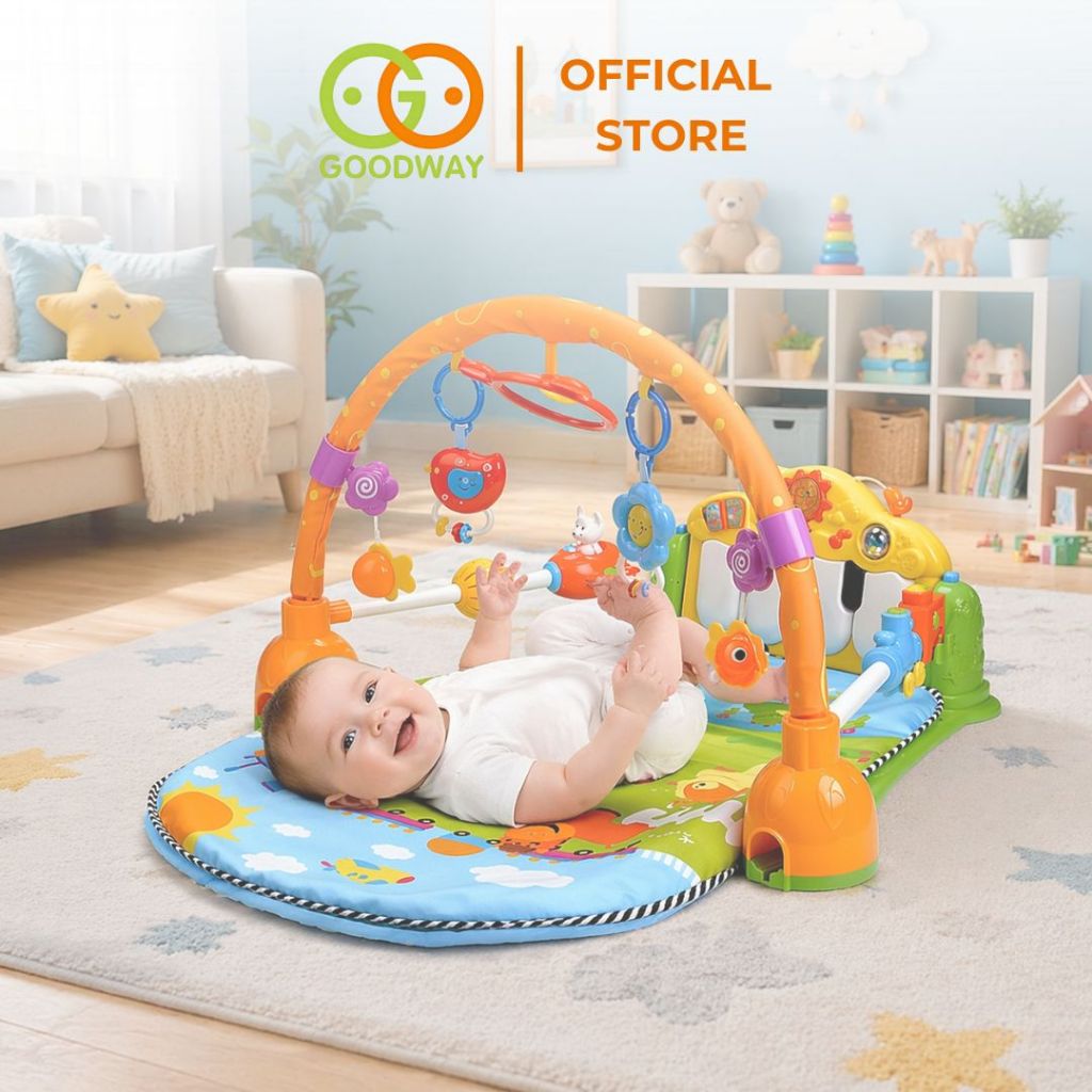 Thảm nhạc piano nằm chơi phát nhạc cho bé sơ sinh kèm lục lạc treo Goodway Windmill Play Piano Gym