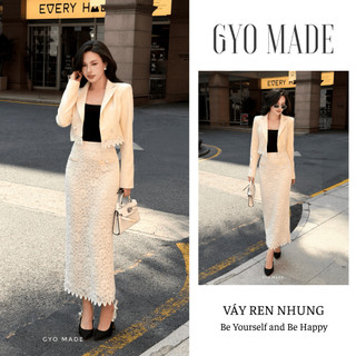 [NEW] Chân váy ren nhung dáng dài GYOMADE® cao cấp, dáng ôm tôn dáng mềm mại co giãn | GV040