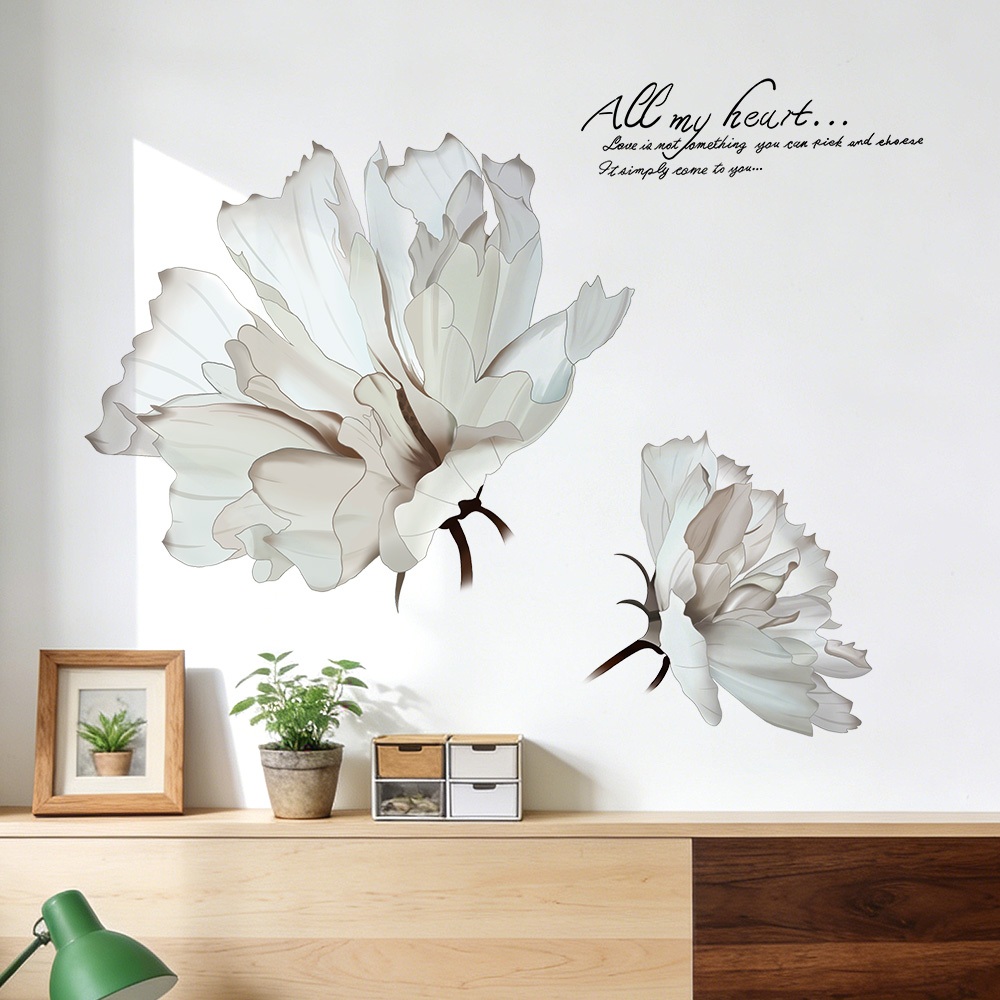 Decal Dán Tường Hoa Trắng Thanh Nhã Có Keo Sẵn 95x75cm - Trang Trí Phòng Khách Phòng Ngủ