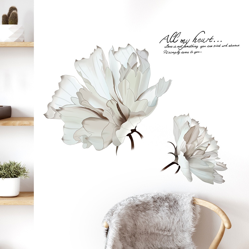 Decal Dán Tường Hoa Trắng Thanh Nhã Có Keo Sẵn 95x75cm - Trang Trí Phòng Khách Phòng Ngủ