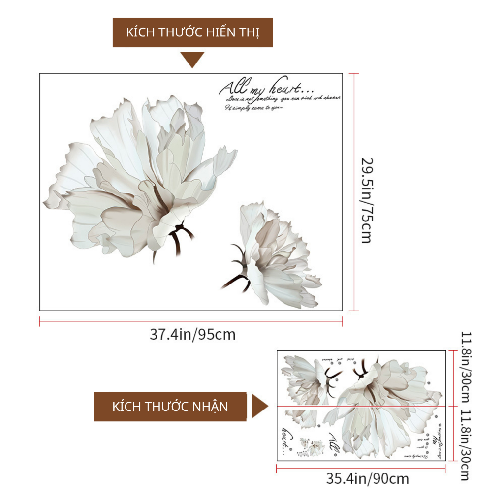 Decal Dán Tường Hoa Trắng Thanh Nhã Có Keo Sẵn 95x75cm - Trang Trí Phòng Khách Phòng Ngủ