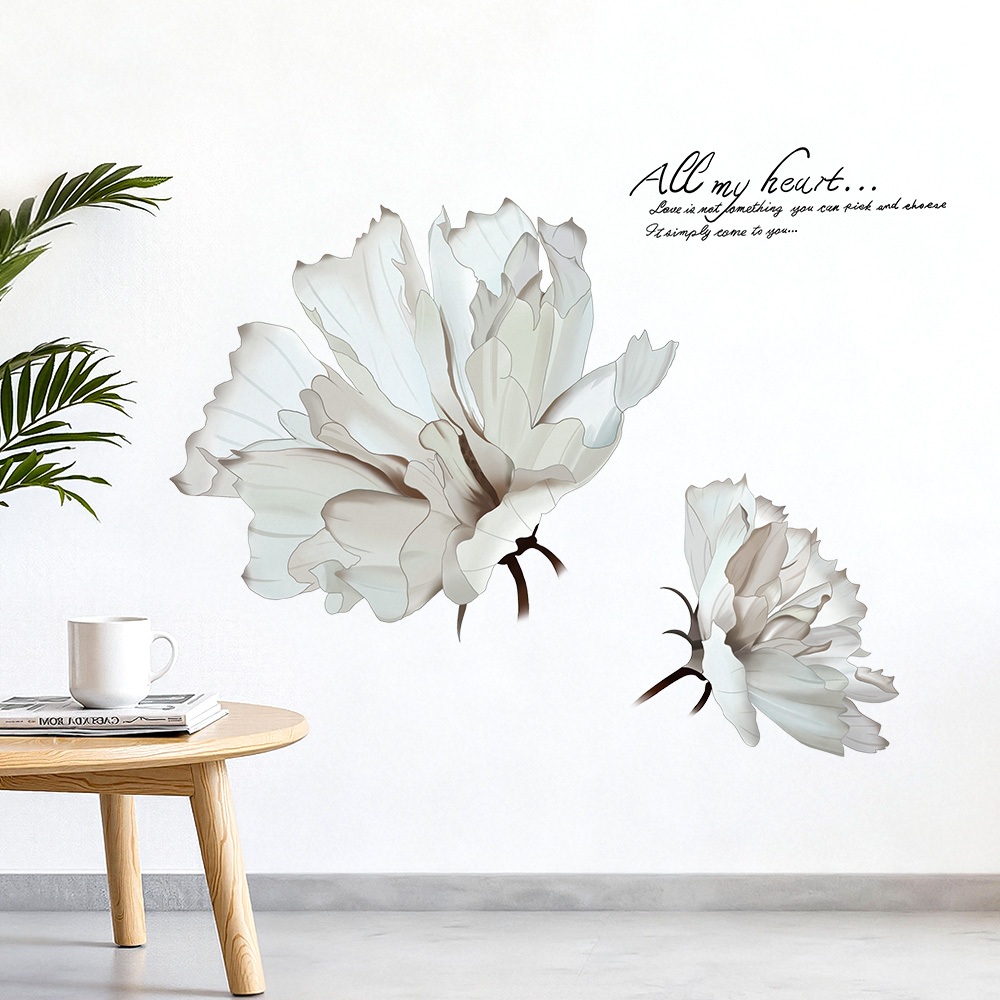 Decal Dán Tường Hoa Trắng Thanh Nhã Có Keo Sẵn 95x75cm - Trang Trí Phòng Khách Phòng Ngủ