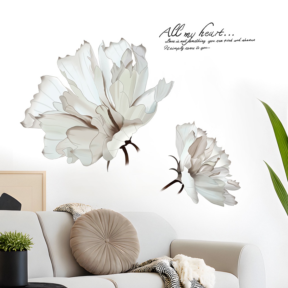 Decal Dán Tường Hoa Trắng Thanh Nhã Có Keo Sẵn 95x75cm - Trang Trí Phòng Khách Phòng Ngủ
