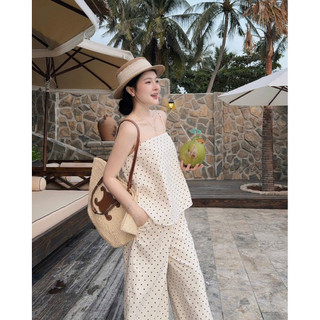 Set Bộ 2 Dây Chấm Bi Mix Quần Suông Dài Ninale Đi Biển