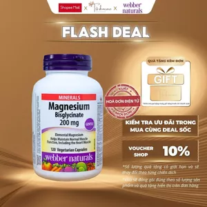 Viên uống bổ sung Magie hỗ trợ sức khoẻ Webber Naturals Magnesium Bisglycinate 200mg, hộp nhập khẩu 120 viên