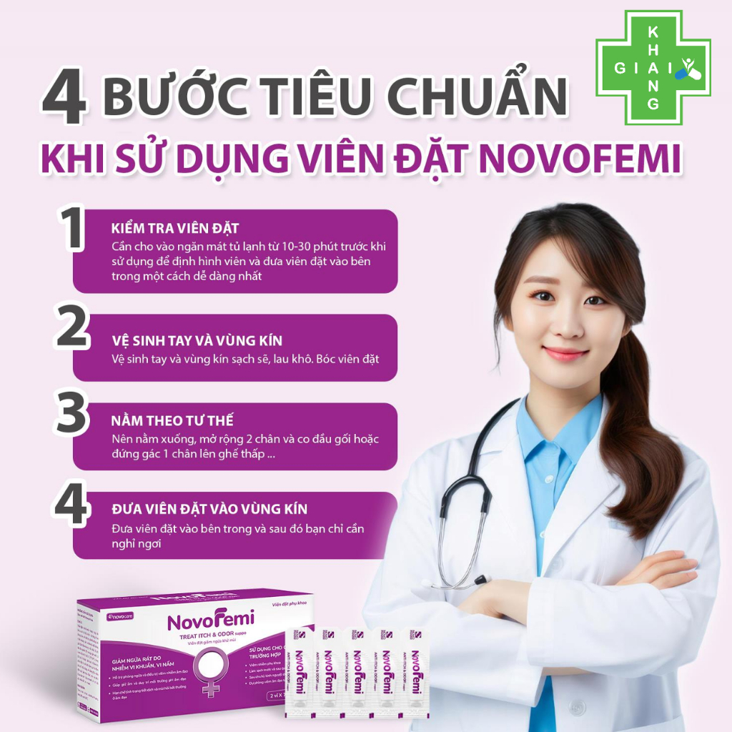 [CHE TÊN SP] Viên đặt giảm ngứa, khử mùi NovoFemi tím (Hộp 14 viên)   *Khách mua 7 viên thì không có hộp