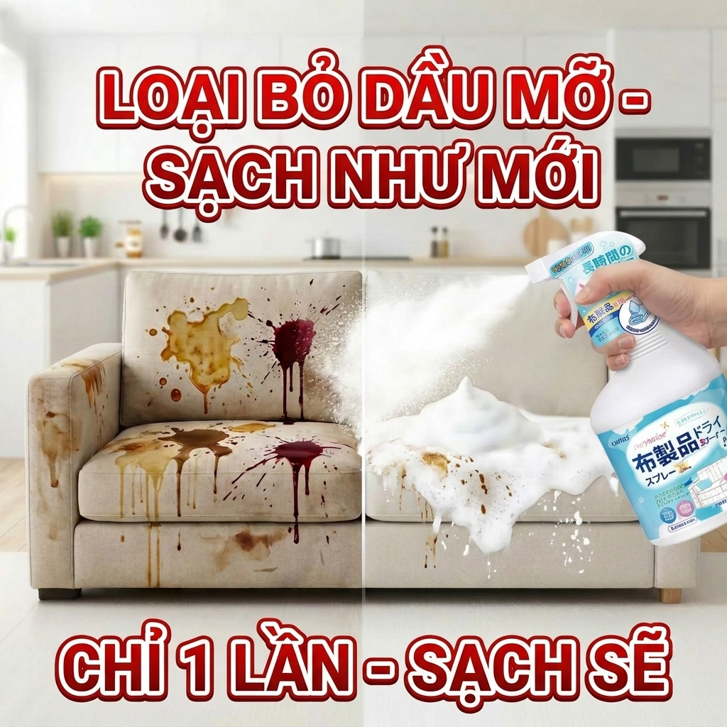 ✨ Không làm hỏng vải, tẩy sạch vết bẩn! ✨ Xịt vệ sinh sofa 500ml, không cần giặt, không để lại vết nước