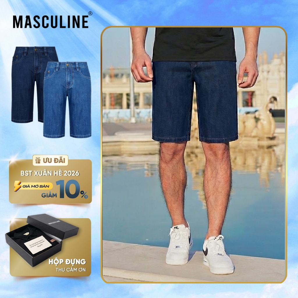 Quần Short Jeans nam chính hãng MASCULINE MSJ601 - Kiểu dáng regular fit phong cách trẻ trung