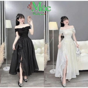QC_Đầm váy dài, váy nàng thơ, đầm dài Ren thun cuốn bông phối tơ 2 lớp Tùng xoè thân sau mocking