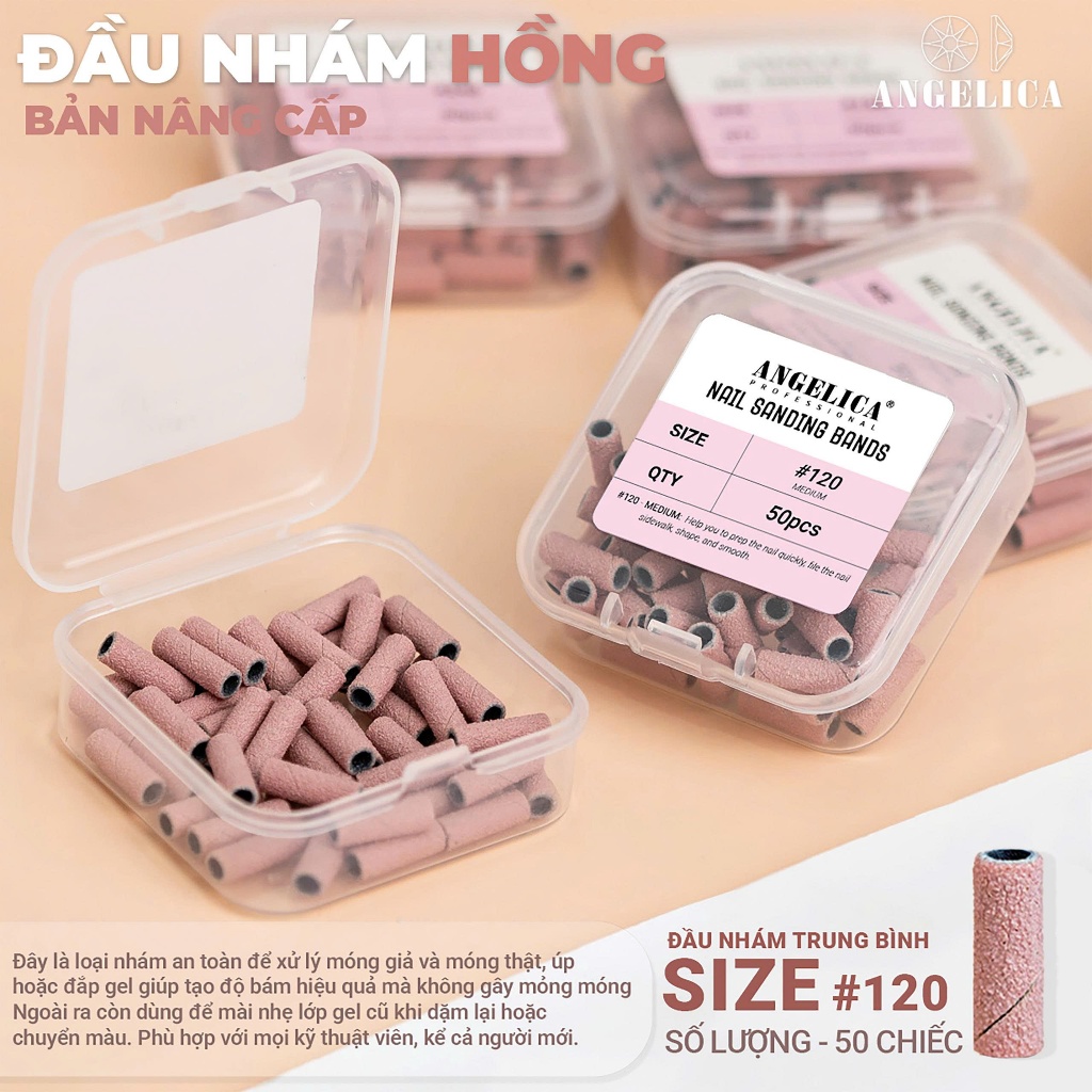Đầu Mài Nhám Hồng Angelica Size 120 - Nhám An Toàn Cho móng thật Và Móng Giả , Đắp Gel Tạo Độ Bám