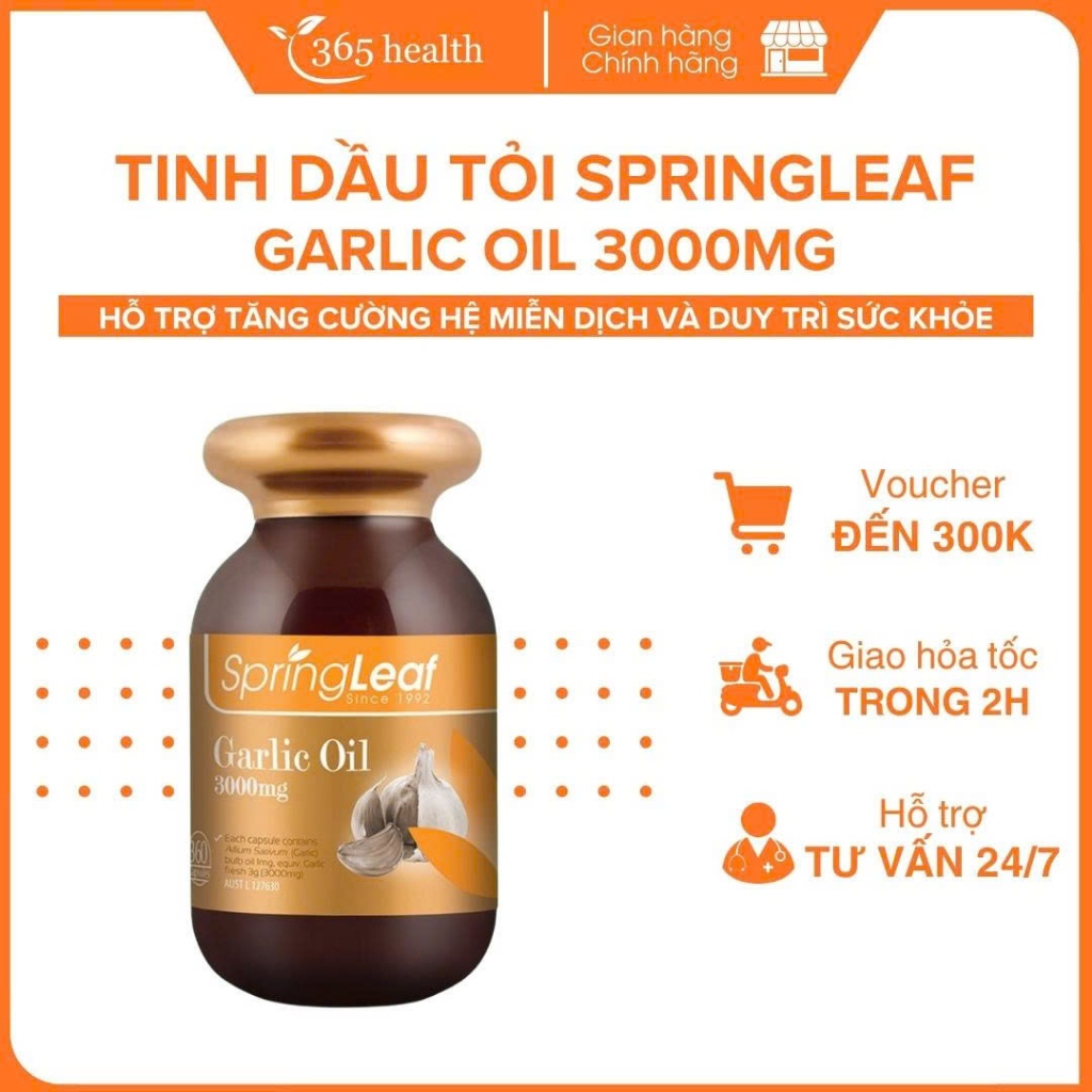 Viên Uống Tinh Dầu Tỏi SpringLeaf Garlic Oil 3000mg (Hộp 360 viên) Hỗ Trợ Tăng Cường Hệ Miễn Dịch