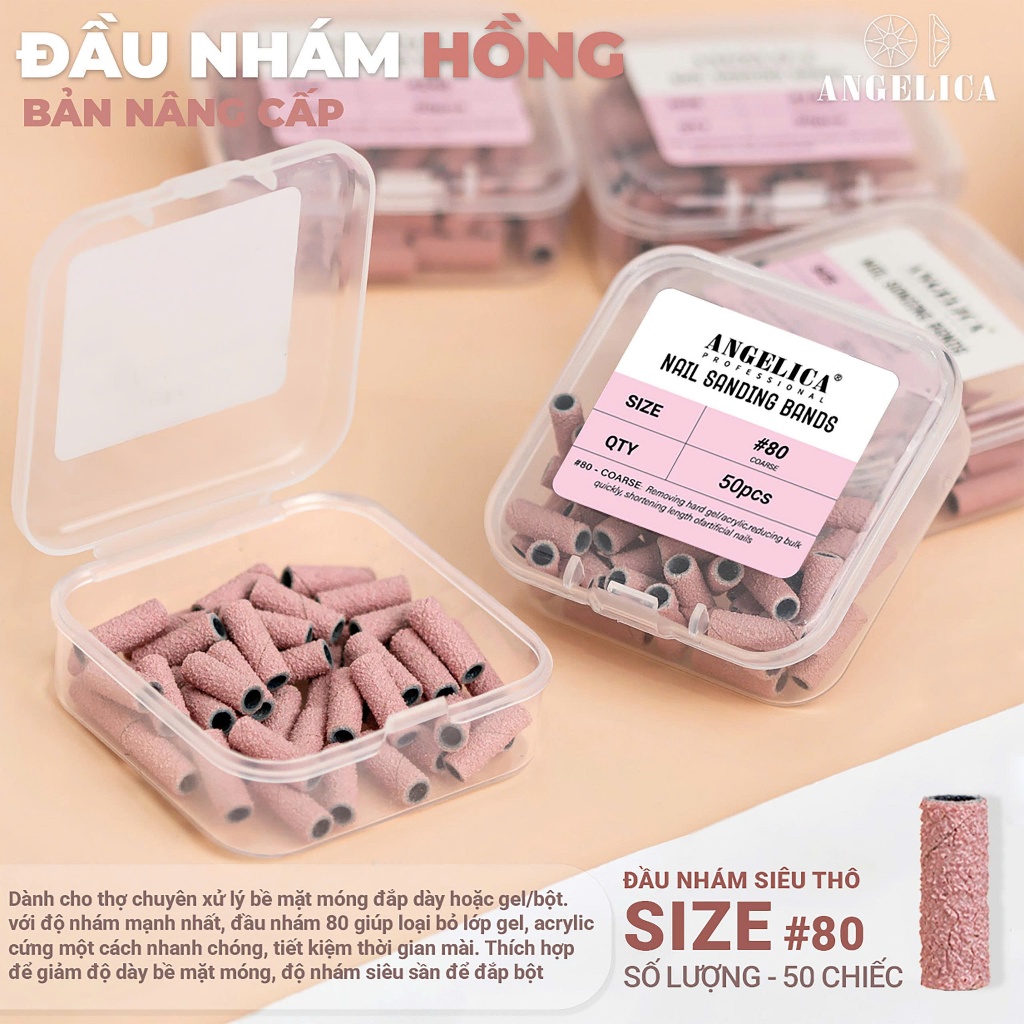 Đầu Mài Nhám Hồng Angelica Size 80 Siêu Thô -Xử Lý Móng Dắp Dầy , Gel/Bột Với Độ Nhám Mạnh Nhất