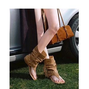 Giày Sandal Nữ Kiểu Dáng Mới Xuân/Hè 2026, Gót Chunky, Hở Mũi, Phong Cách Cao Bồi Miền Tây