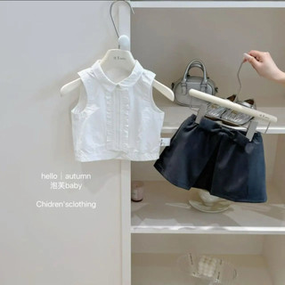 Set áo sát nách cổ tròn mix chân váy nơ cho bé gái