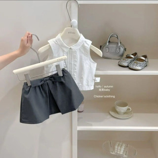 Set áo sát nách cổ tròn mix chân váy nơ cho bé gái