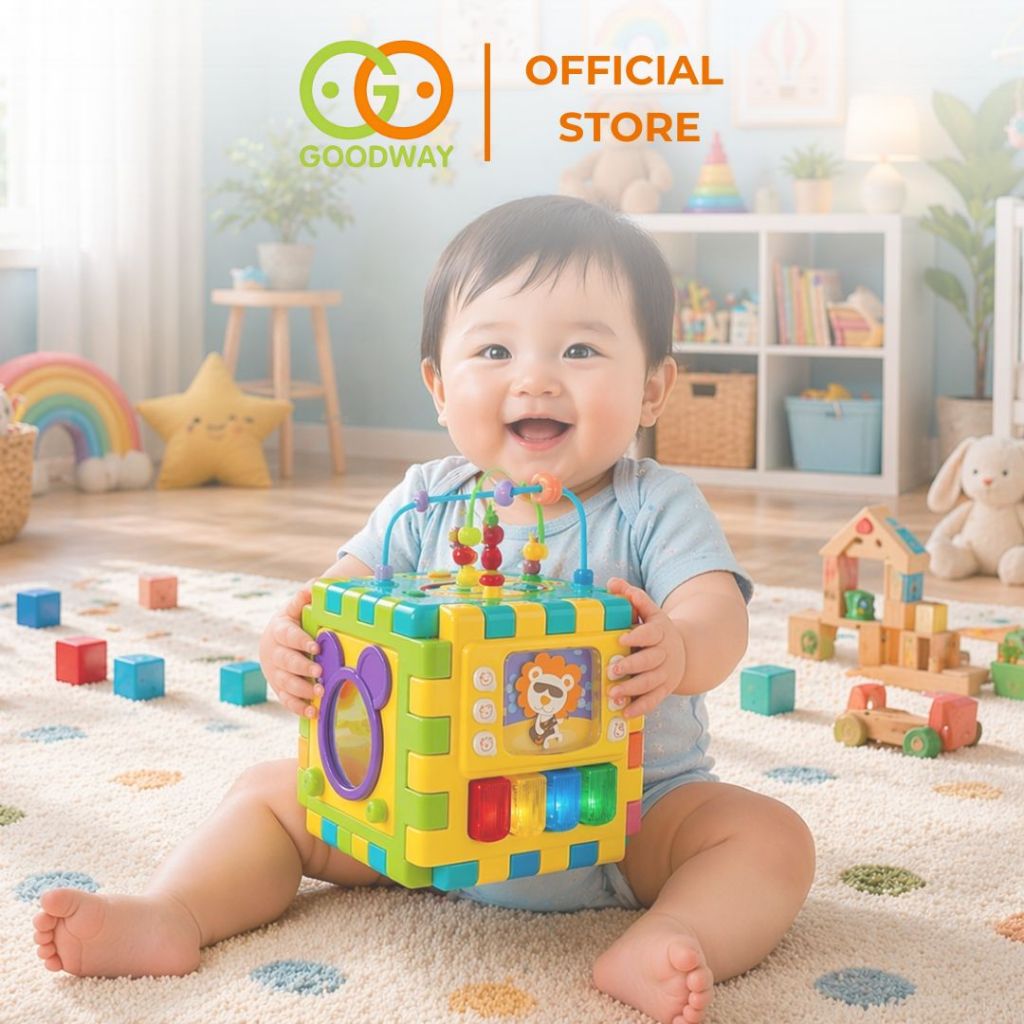 Đồ Chơi Montessori Hộp Nhạc Lắp Ráp Đa Năng 6 Mặt Goodway Play Activity Cube Cho Bé 10 tháng tuối