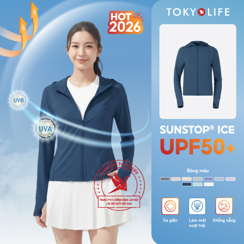 Áo khoác chống nắng nữ TOKYOLIFE SunStop Ice siêu mát lạnh thoáng khí có mũ rộng vành 40000092