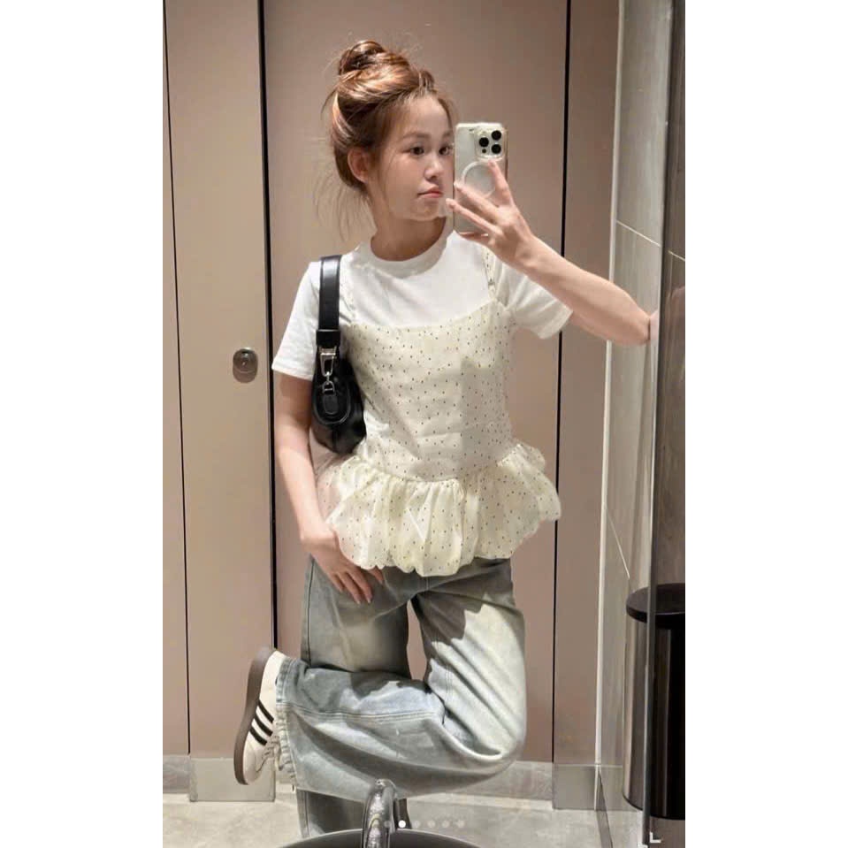 Mina Top (TSW) Áo 2 dây voan chấm bi xoè bồng Nữ  the.sweaterweather