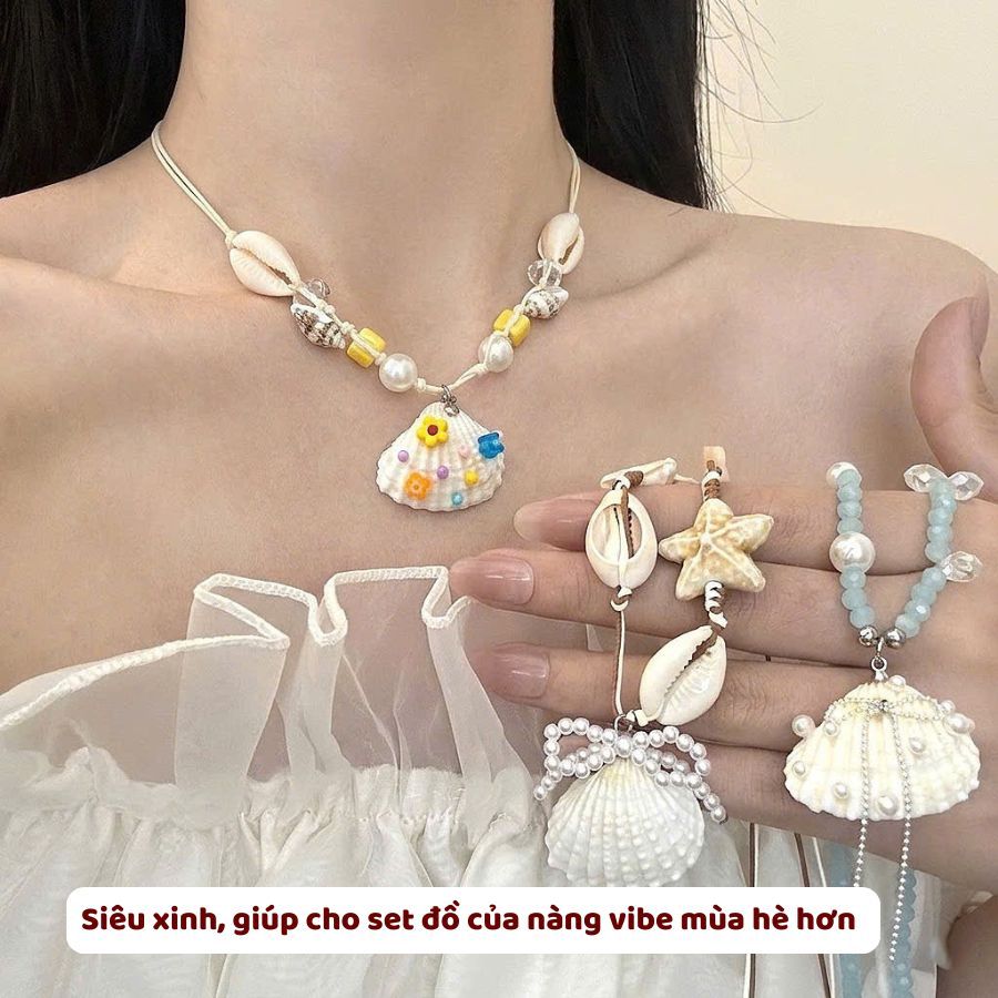 Vòng cổ dây chuyền đi biển vỏ sò sao biển vỏ ốc [ HÀNG CÓ SẴN ]  Dây chuyền hạt nhựa phong cách y2k