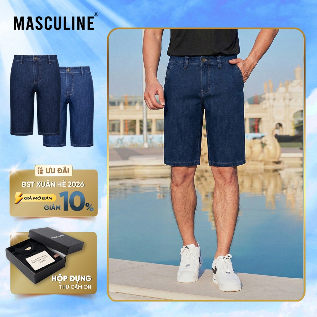 Quần short jeans nam MASCULINE MSJ604 cao cấp kiểu dáng cổ điển chất vải co giãn thoáng mát