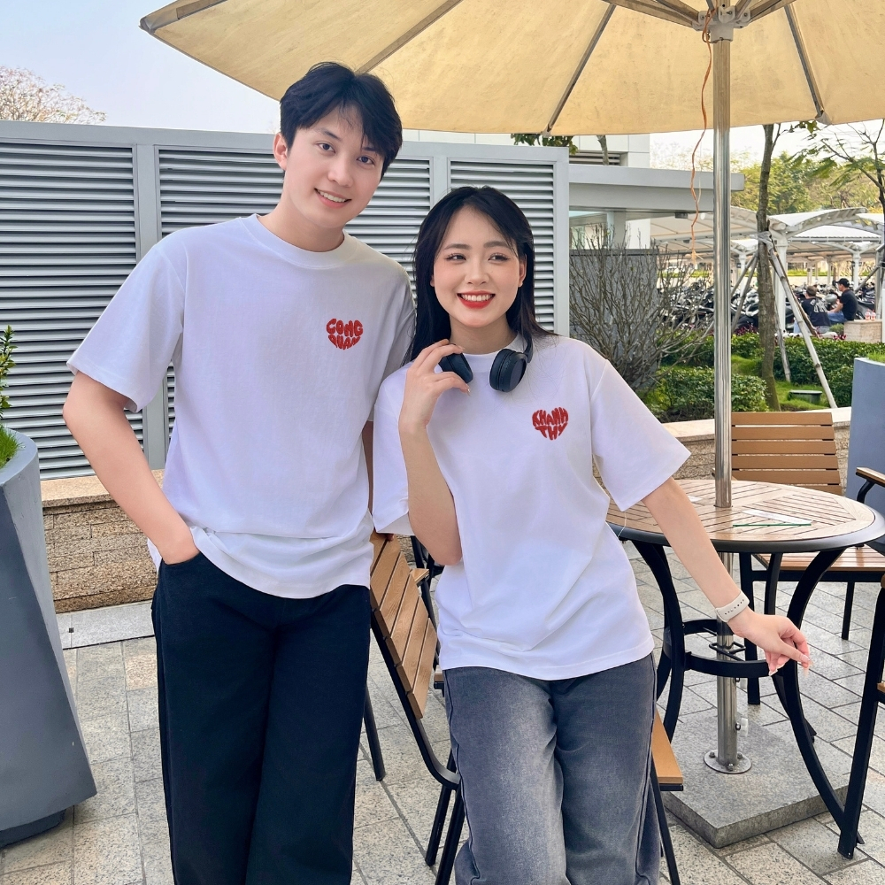[Hoả tốc] Áo thun thêu tên hình trái tim, áo phông nam nữ form rộng vải cotton thoáng mát quà tặng người yêu, bạn thân