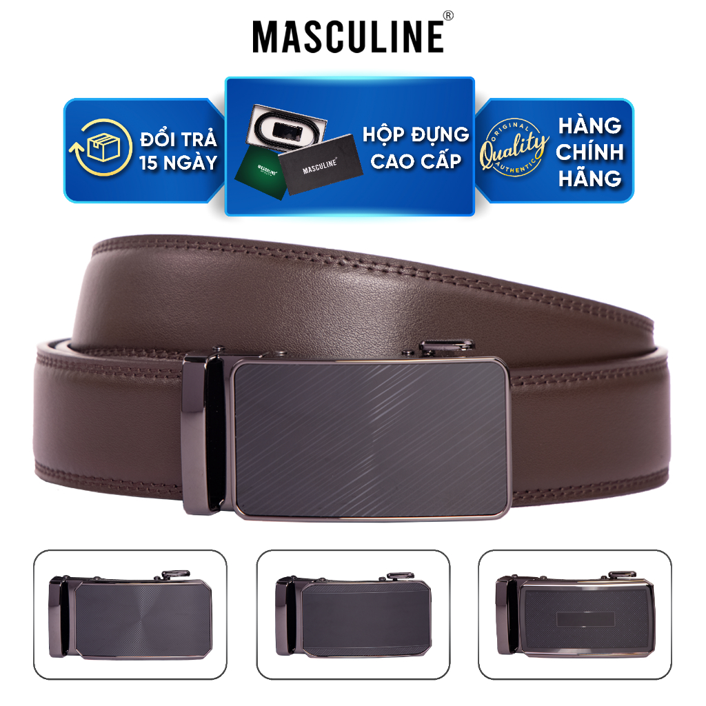 Thắt lưng nam MASCULINE DLN601 - Dây da bò trơn khóa lăn tự động bản 3.5cm có 4 mặt khóa lựa chọn