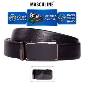 Thắt lưng nam MASCULINE DLN602 - Dây da bò mềm vân hạt khóa lăn tự động bản 3.5cm có 2 mặt khóa