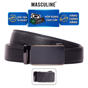 Thắt lưng nam MASCULINE DLN603 - Dây da bò vân sợi may viền khóa lăn tự động bản 3.5cm có 2 mặt khóa