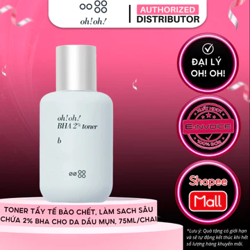 Nước Cân Bằng chứa 2% BHA Tẩy Tế Bào Chết, Làm Sạch Sâu Da & Giảm Dầu Nhờn oh!oh! BHA 2% toner: b 75ml