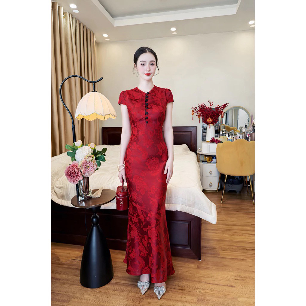 Đầm lụa mãi nút bọc hàng mấy hai lớp chất vải mềm mịn thích hợp đi làm đi tiệc đi chơi - pusu house