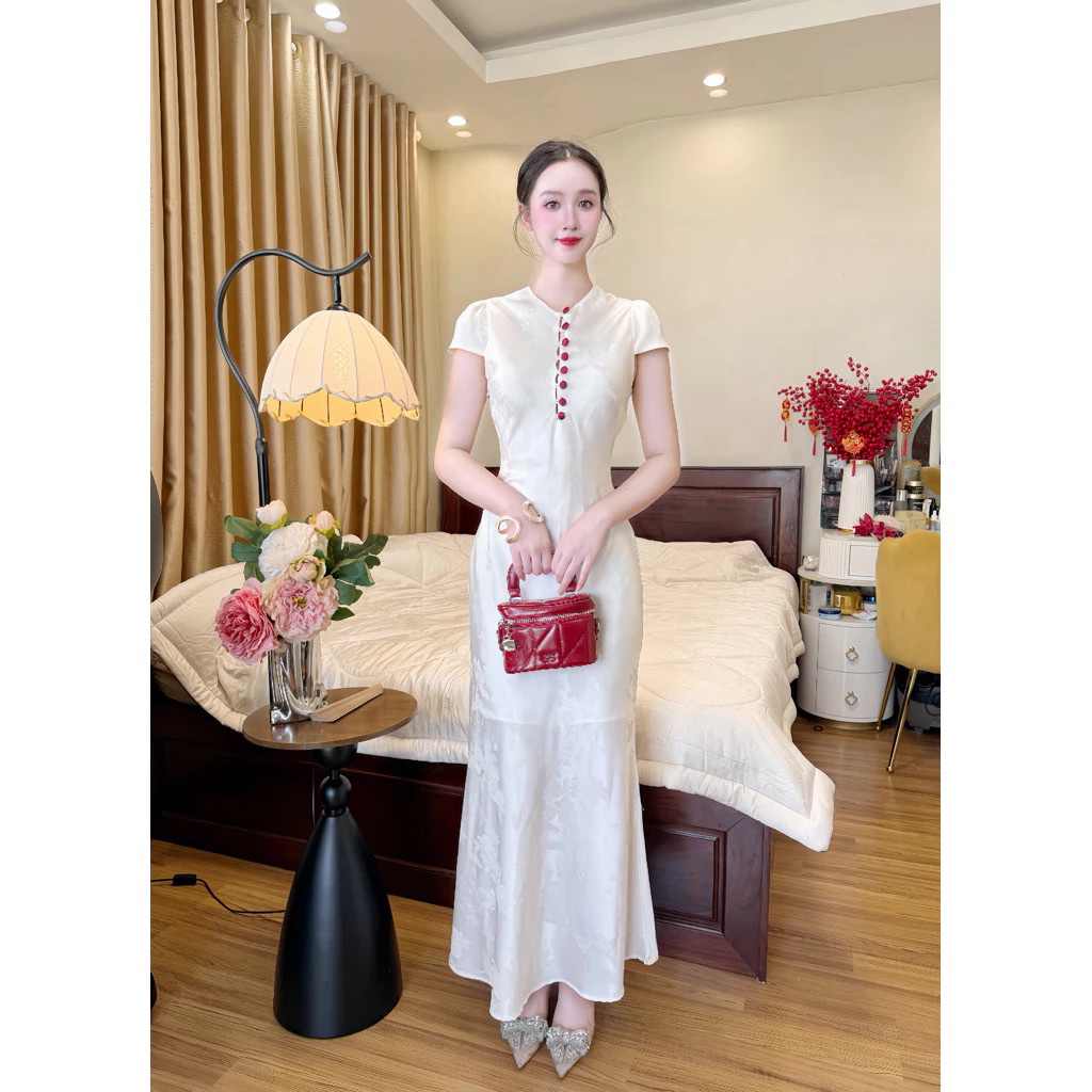 Đầm lụa mãi nút bọc hàng mấy hai lớp chất vải mềm mịn thích hợp đi làm đi tiệc đi chơi - pusu house