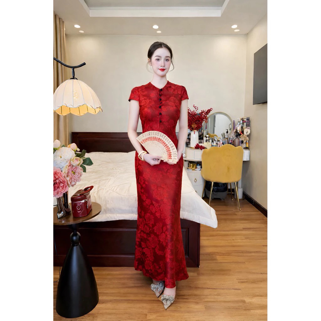 Đầm lụa mãi nút bọc hàng mấy hai lớp chất vải mềm mịn thích hợp đi làm đi tiệc đi chơi - pusu house