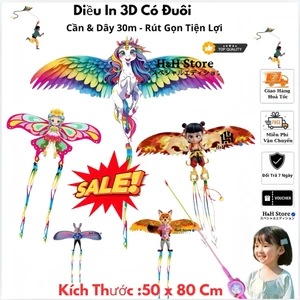 Diều Cần Câu Diều In 3D họa tiết hoạt hình dễ thương 50cmx80cm Kèm Cần và Dây
