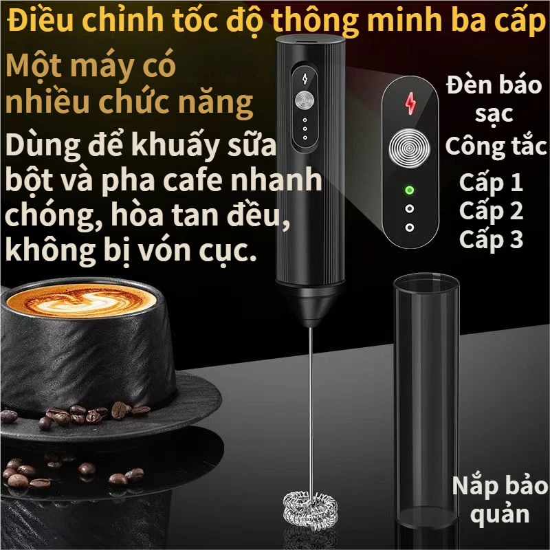 Máy Tạo Bọt Mini Đa Năng Cầm Tay 3 Cấp Tốc Độ, Sạc USB Dùng Cho Cà Phê, Sữa Bột, Sữa Tươi