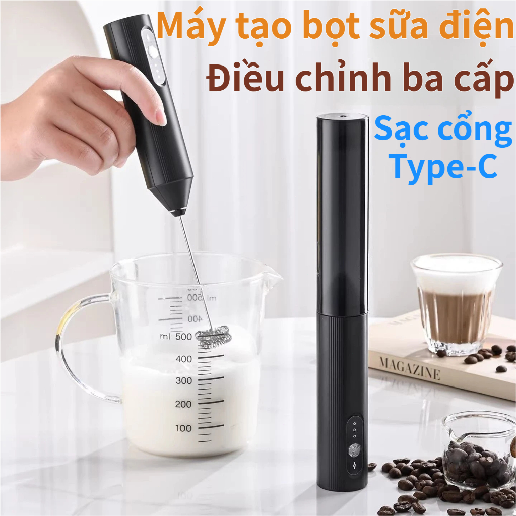 Máy Tạo Bọt Mini Đa Năng Cầm Tay 3 Cấp Tốc Độ, Sạc USB Dùng Cho Cà Phê, Sữa Bột, Sữa Tươi