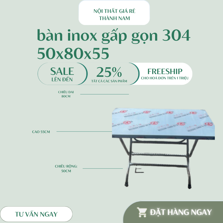 🔥 BÀN INOX CHỮ NHẬT GẤP GỌN – TIỆN LỢI, BỀN ĐẸP 🔥