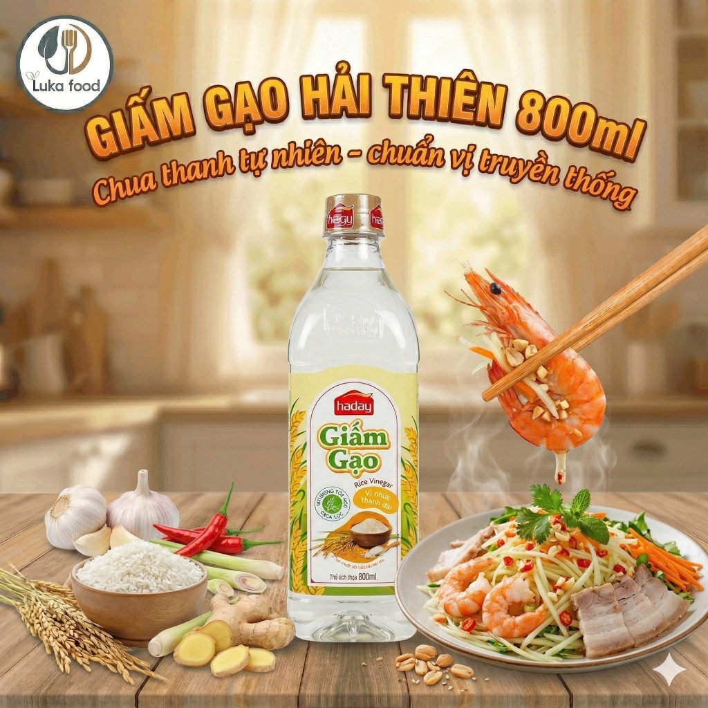 Giấm Gạo Haday 800ml Chua Dịu Thanh Mát, Dùng Trộn Salad, Ngâm Chua, Nấu Ăn Chuẩn Vị