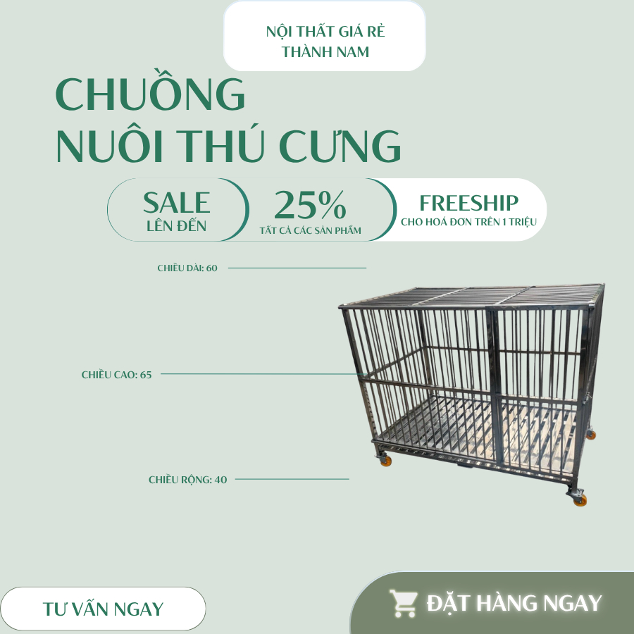 Chuồng thú cưng inox 100% bền đẹp, kèm khay vệ sinh ( giao hỏa tốc)