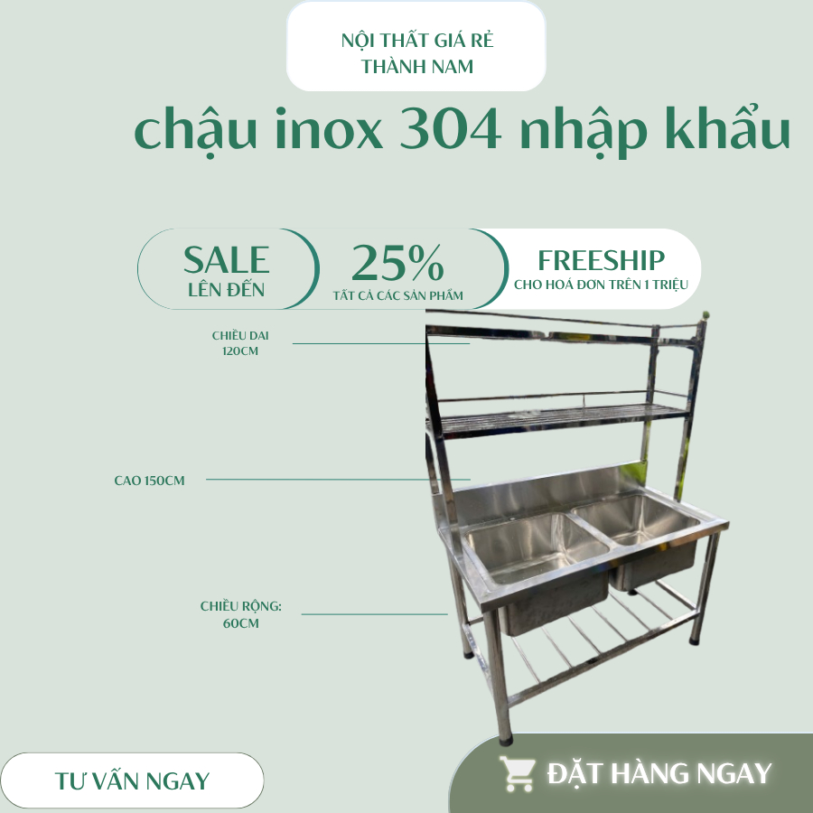 Chậu rửa inox Công Nghiệp  giá rẻ tại xưởng