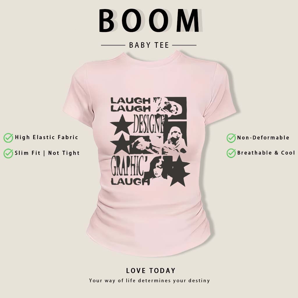 BOOM Áo Baby Tee Nữ Cotton Ôm Body-Áo Thun Ngắn Tay Y2K In Hình PhongCách Mùa Hè, Cổ Tròn Hàng Đầucách hàn quốc phong #1