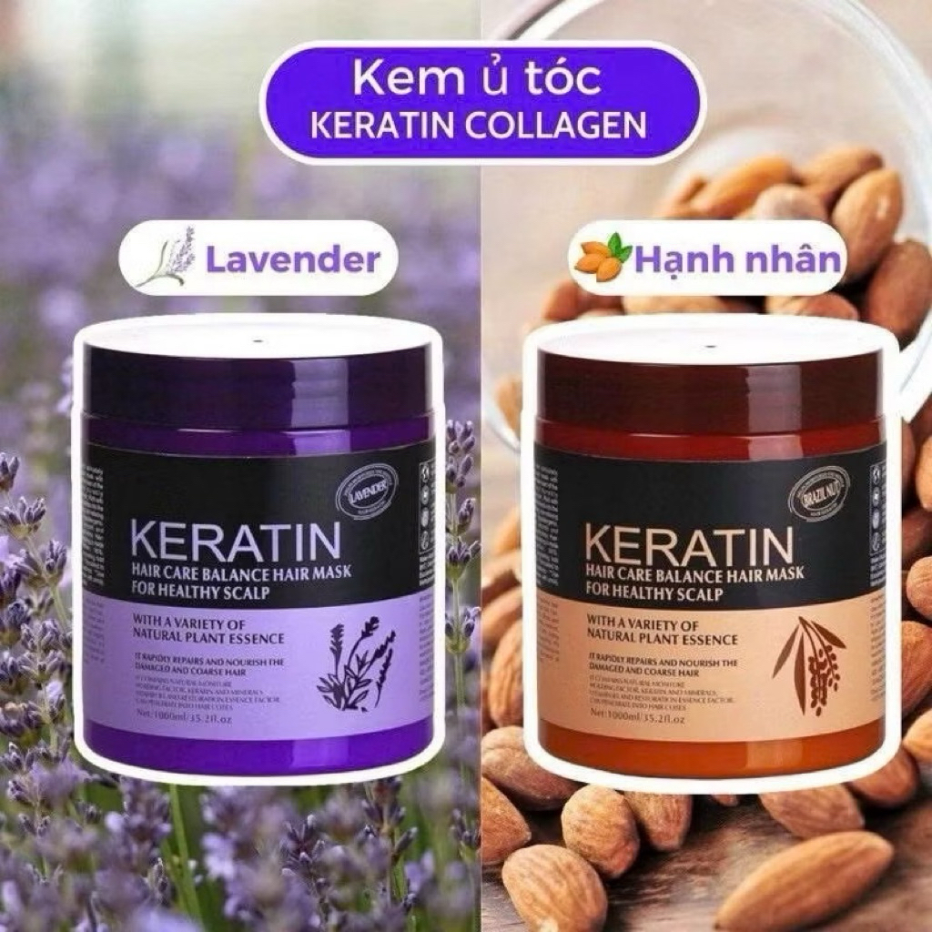 Sale 50% Kem Ủ Tóc KERATIN COLLAGEN 1000ML Lavender dầu xả dưỡng tóc, hấp tóc phục hồi keratin colagen