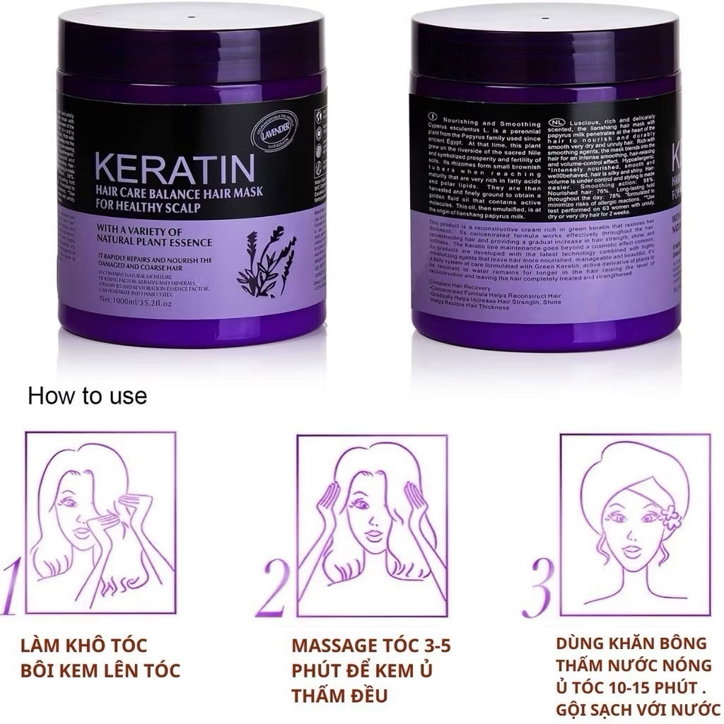 Sale 50% Kem Ủ Tóc KERATIN COLLAGEN 1000ML Lavender dầu xả dưỡng tóc, hấp tóc phục hồi keratin colagen