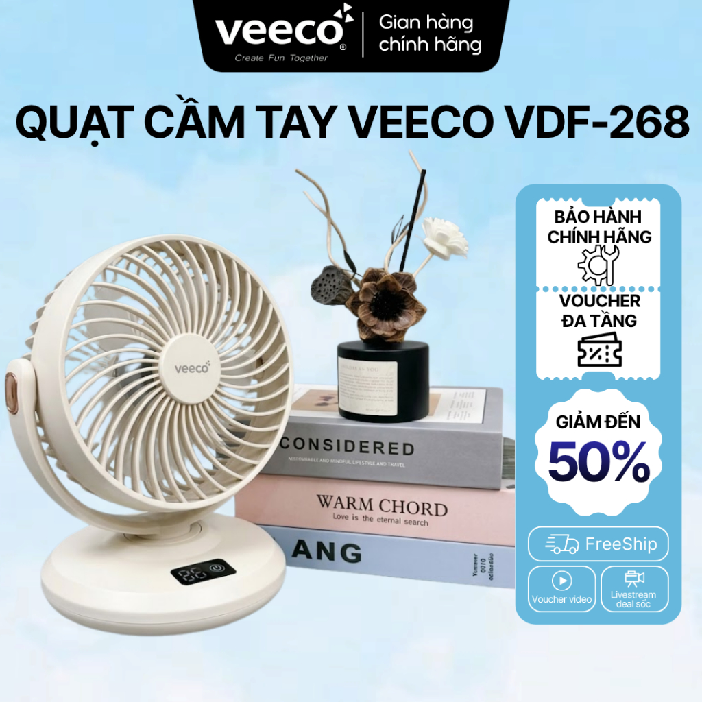 Quạt Mini VDF-268 Gió Siêu Mạnh Để Bàn, Treo Tường Tiện Lợi, Quay Gập 180 Độ Thời Gian Pin Dài